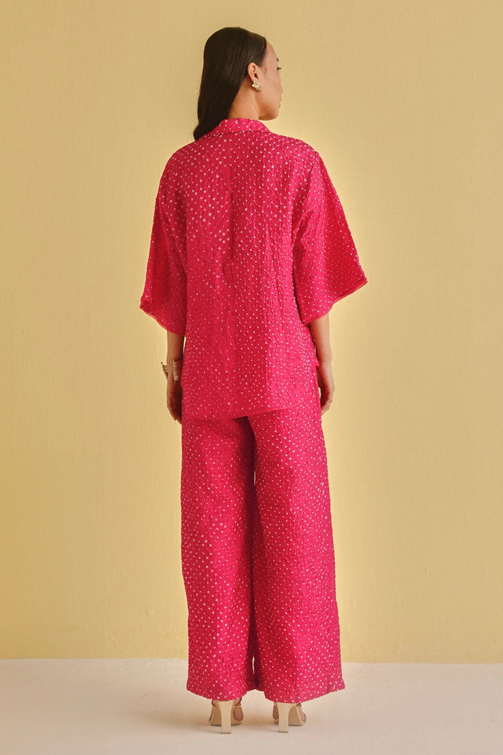 Watermelon Crushed Bandhani Box Pleat Pants