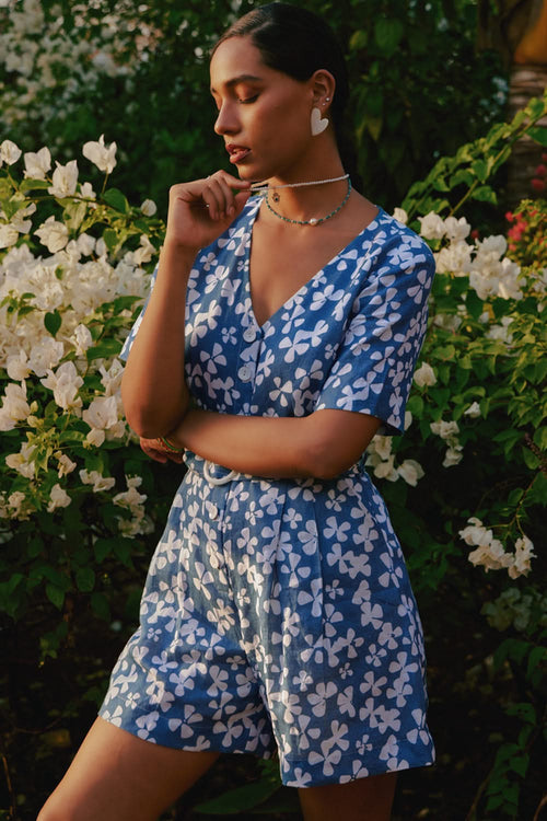 Blue Blooms Printed Playsuit