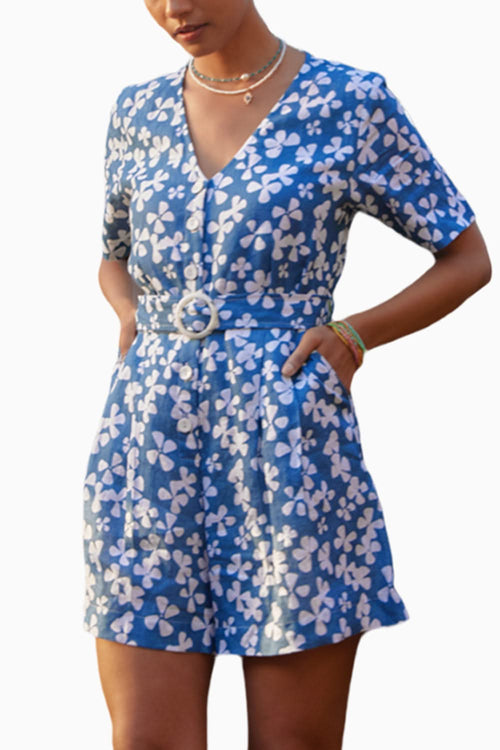 Blue Blooms Printed Playsuit