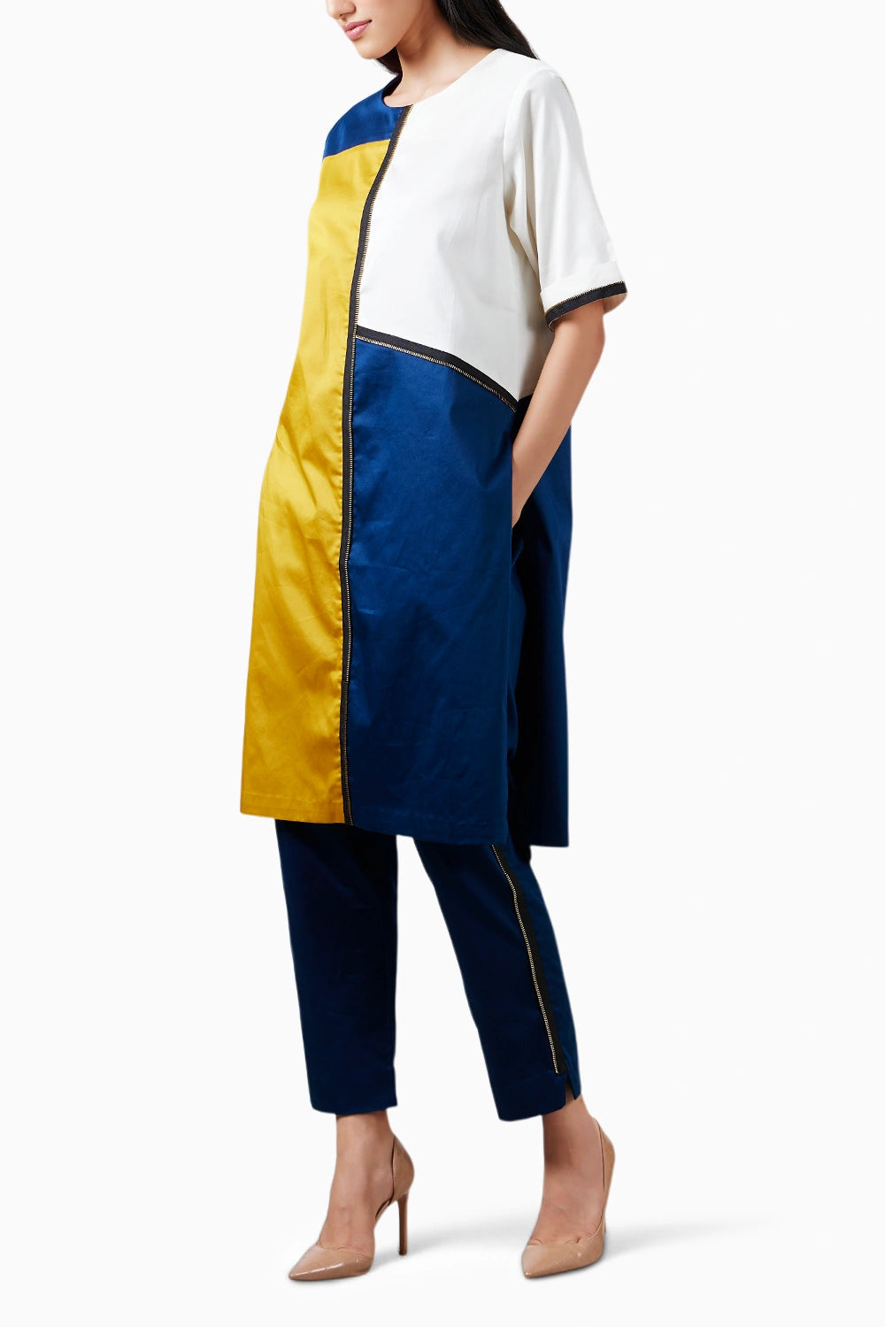 Mustard Blue Block Co-Ord Set