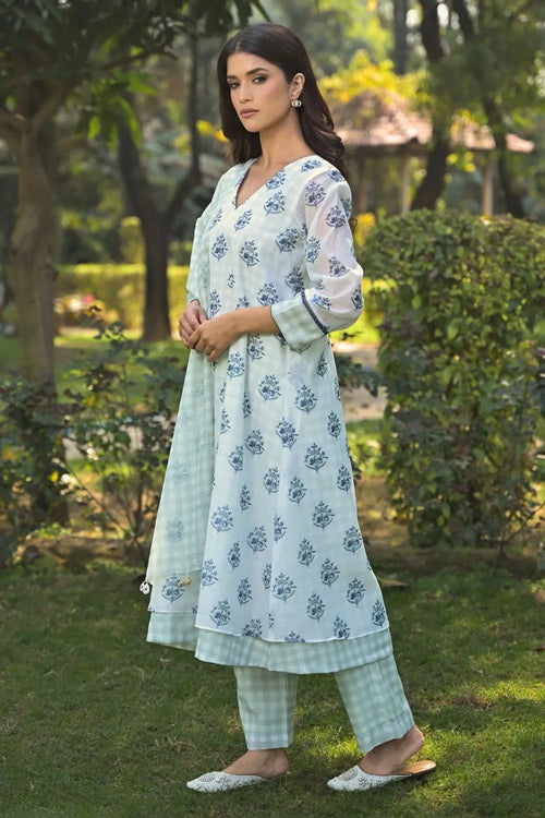 Mint Green Cotton Chanderi Suit