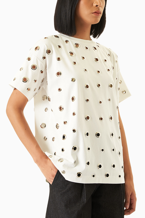 White T-Shirt Bulls with Eyelets