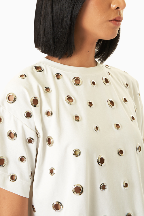 White T-Shirt Bulls with Eyelets
