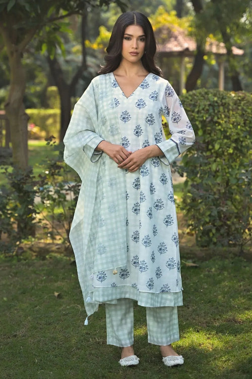 Mint Green Cotton Chanderi Suit