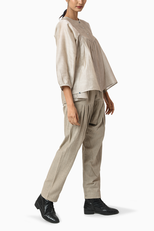 Creme Chanderi Top with Trouser Set