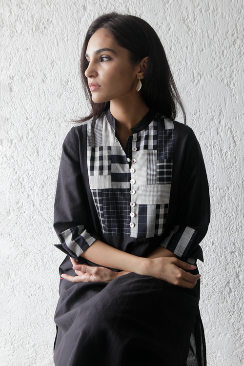 Black Kora Patchwork Yoke Shift