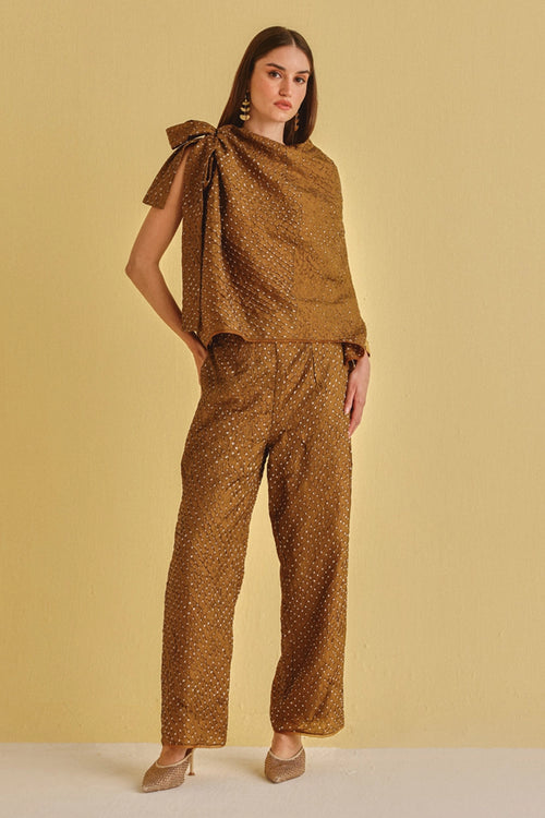 Mocha Crushed Bandhani Pants