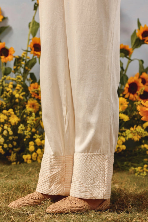Ivory Pintuck Pocket Jacket With Palazzos