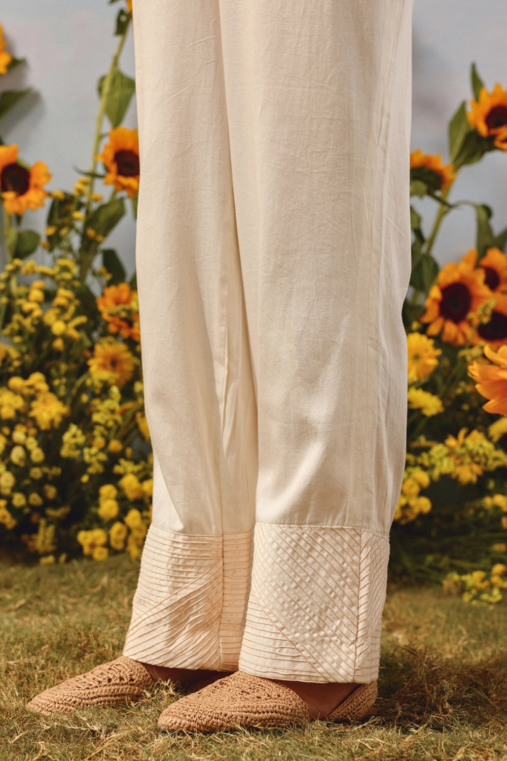 Ivory Pintuck Pocket Jacket With Palazzos