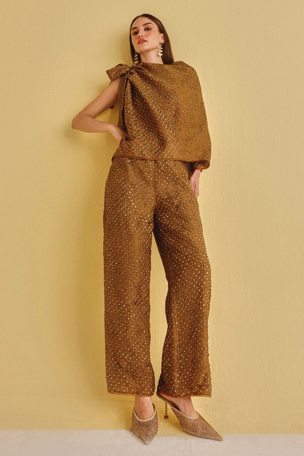 Mocha Crushed Bandhani Pants