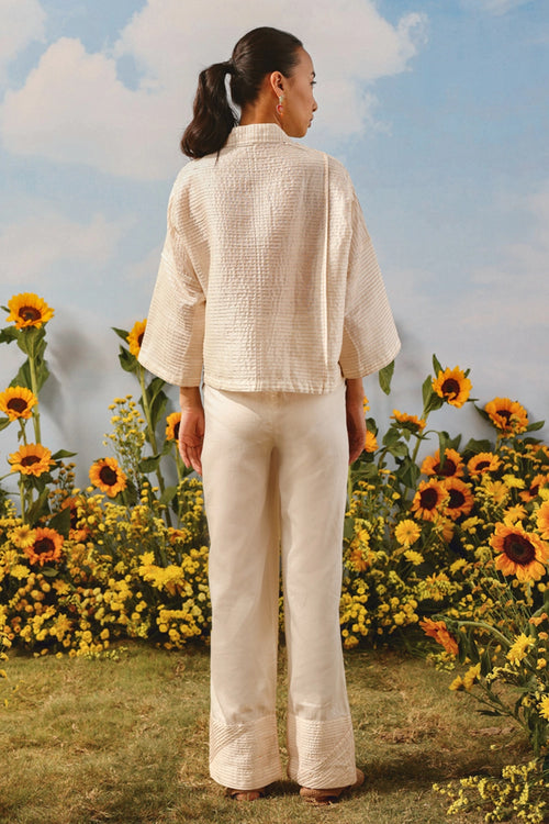 Ivory Pintuck Pocket Jacket With Palazzos