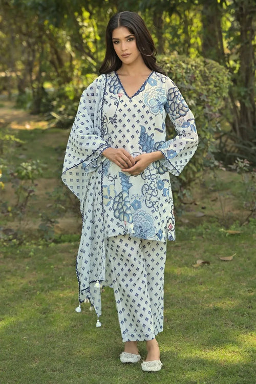 White Cotton Chanderi Suit