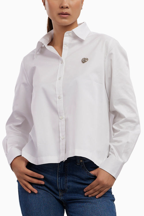 White Swarovski Heart Crop Shirt