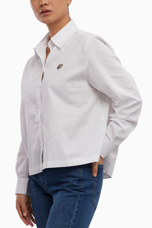 White Swarovski Heart Crop Shirt