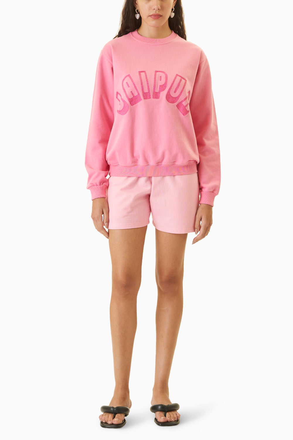 Pink Jaipur Embroidered Sweatshirt With Kullu Shorts