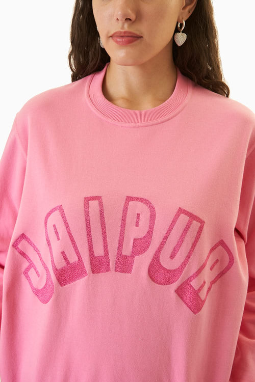 Pink Jaipur Embroidered Sweatshirt With Kullu Shorts