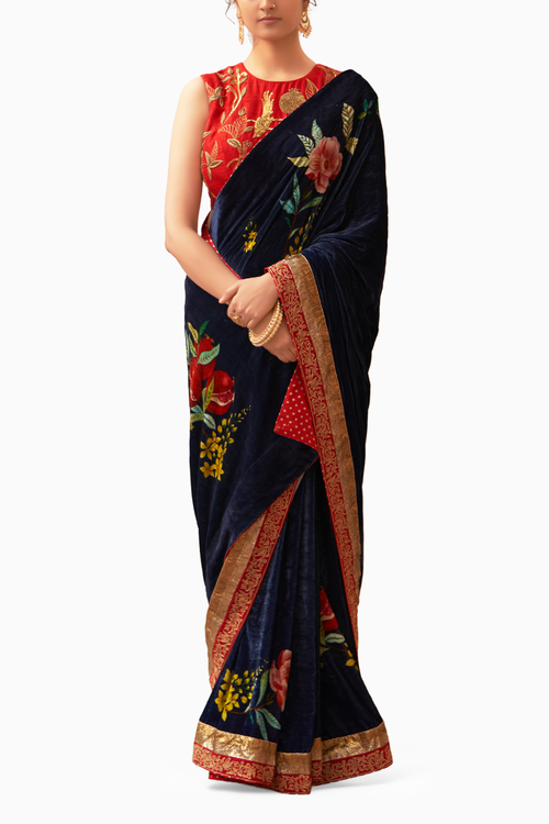 Syahi Makhmal Rani Saree & Blouse