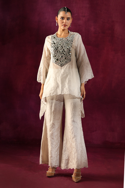 Mirror Embellished Tunic with Flared Pants
