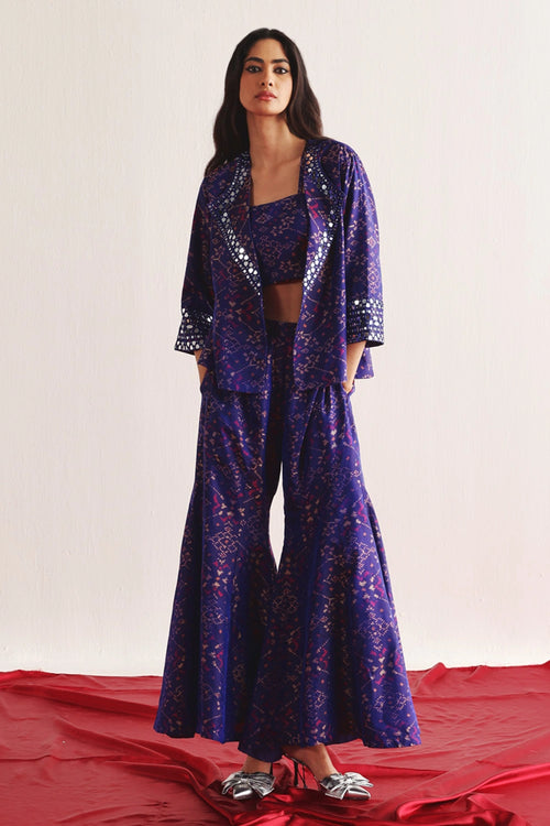 Purple Patola Blazer With Bootcut & Bandeau Set