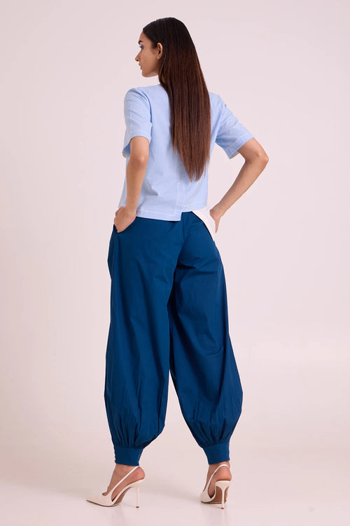 Shelly Panelled Blues Top With Pant Set