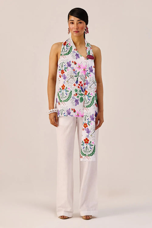 Floral Print Linen Halter Top