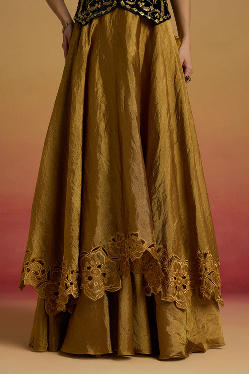 Gold Cutwork Layered Amaryllis Lehenga