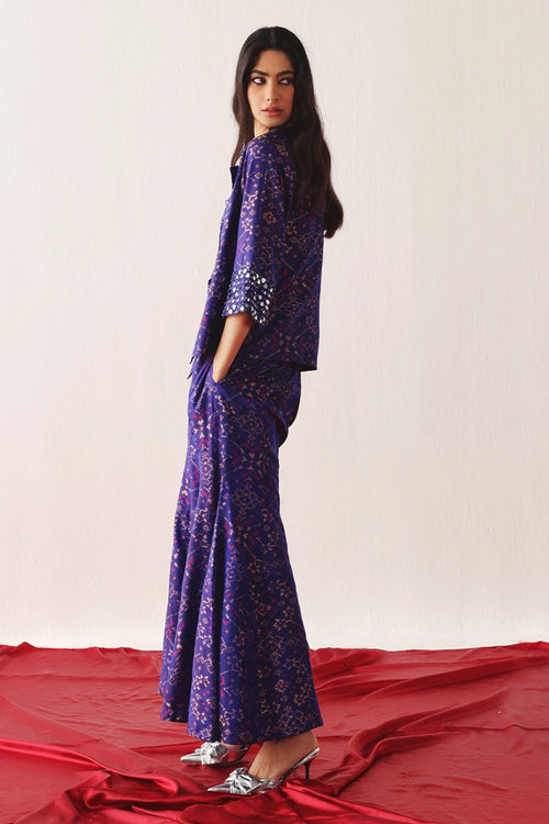 Purple Patola Blazer With Bootcut & Bandeau Set