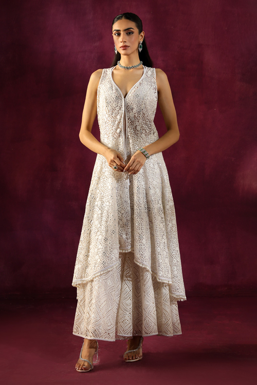 Lace Mirrorwork Asymmetrical Sherwani Jacket