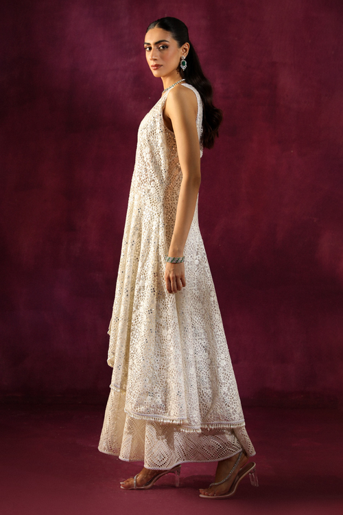 Lace Mirrorwork Asymmetrical Sherwani Jacket