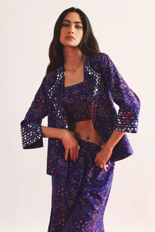 Purple Patola Blazer With Bootcut & Bandeau Set
