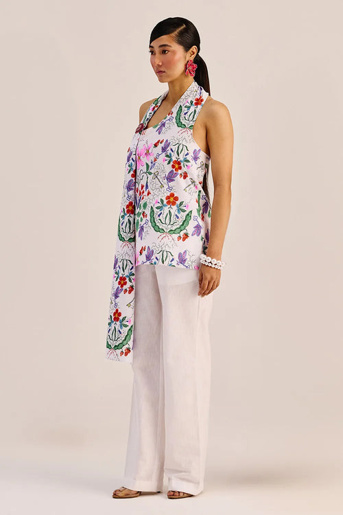 Floral Print Linen Halter Top