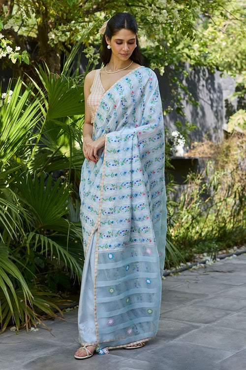 Hidden Orchard Blue Saree With Blouse
