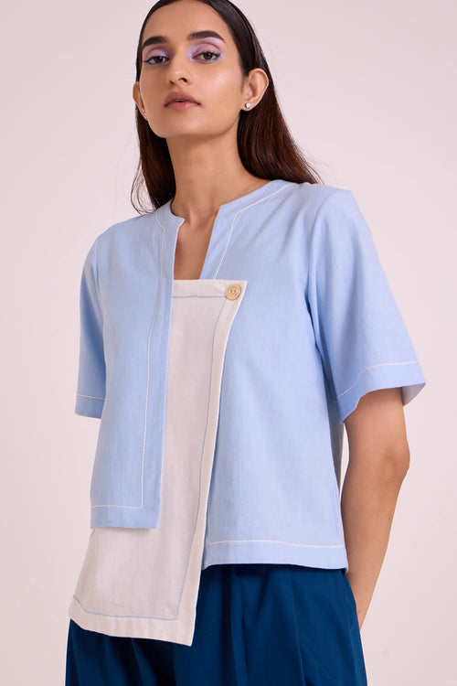 Shelly Panelled Blues Top With Pant Set