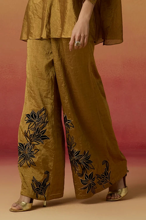 Gold Contrast Applique Flared Amaryllis Pants