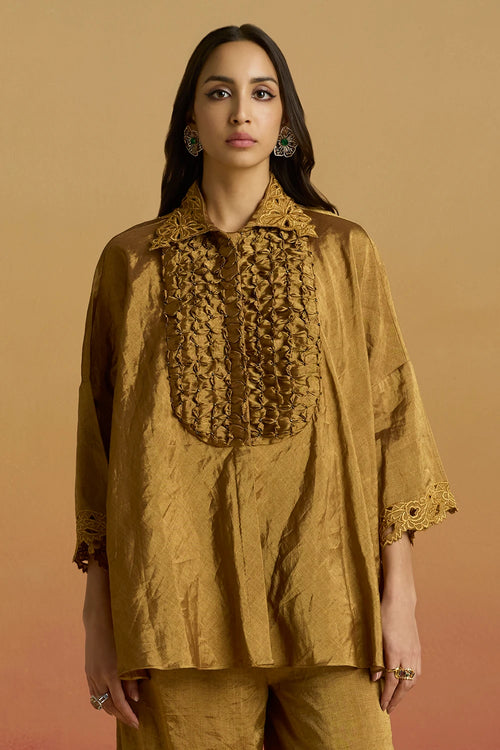 Gold Smocked Amaryllis Shirt