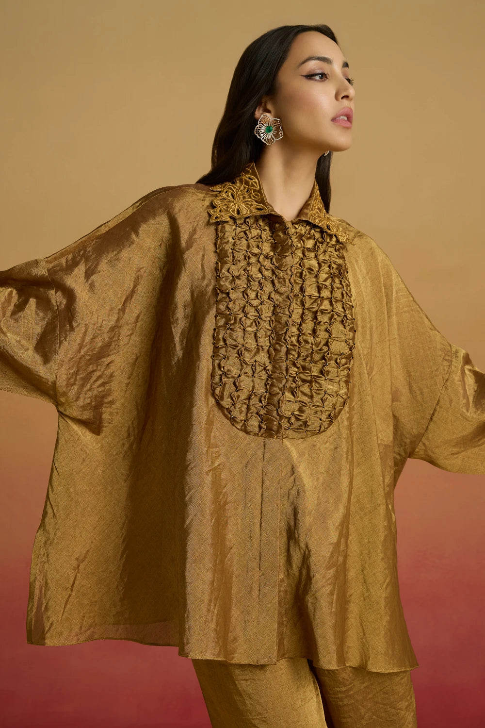 Gold Smocked Amaryllis Shirt