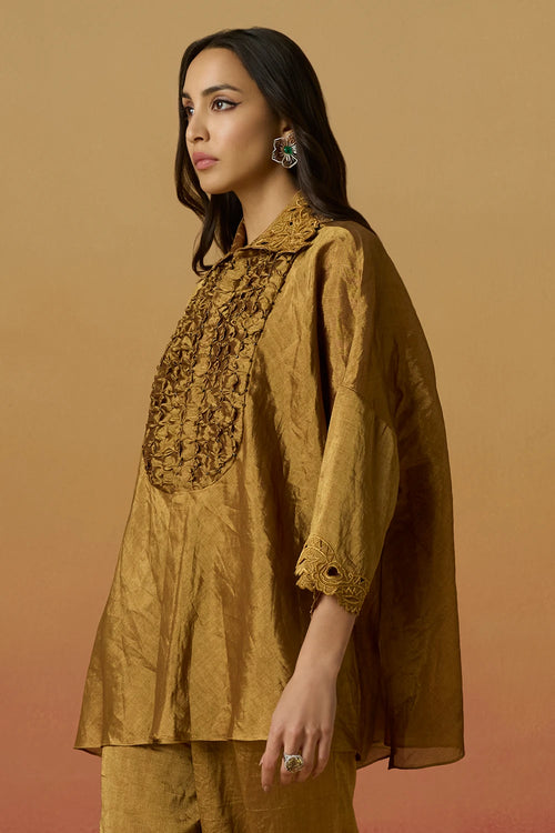 Gold Smocked Amaryllis Shirt