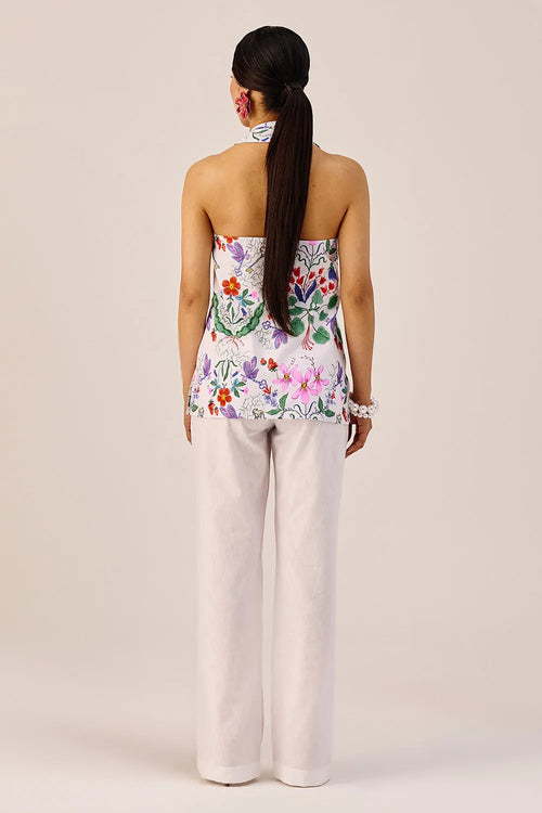 Floral Print Linen Halter Top