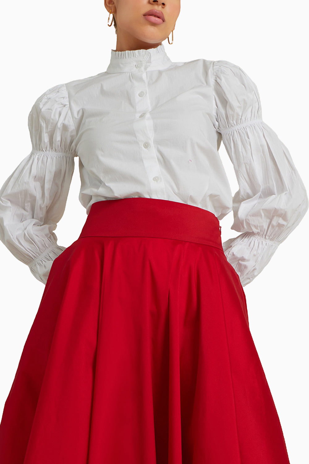 Iris White Shirt with Phoenix Red Skirt