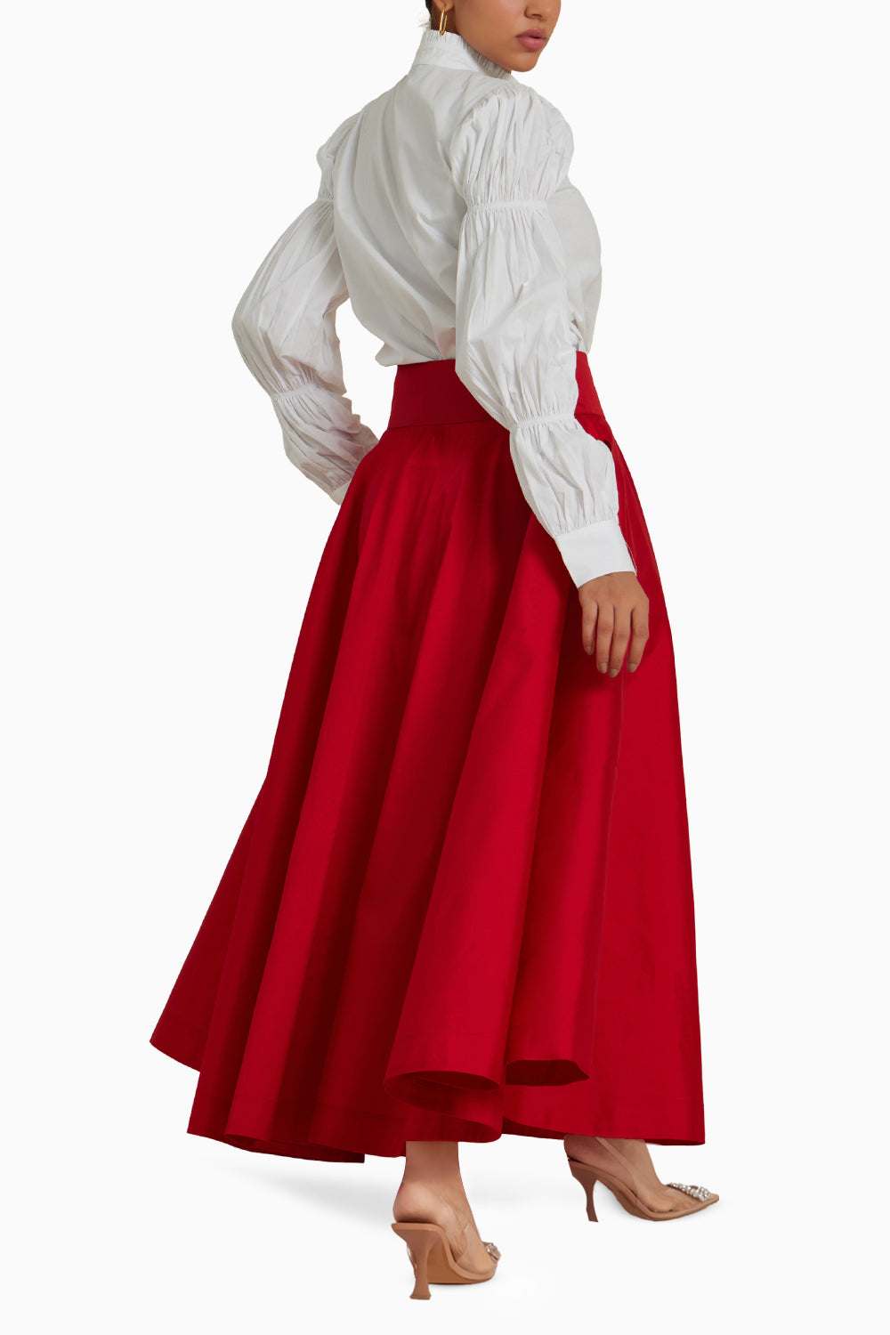 Iris White Shirt with Phoenix Red Skirt