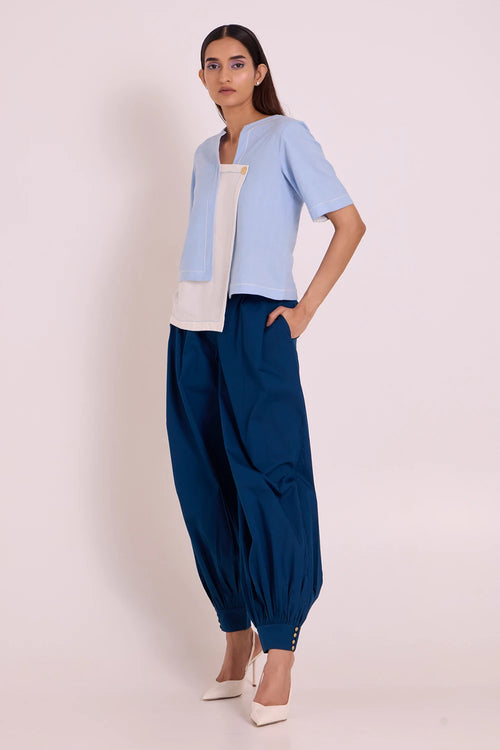 Shelly Panelled Blues Top With Pant Set