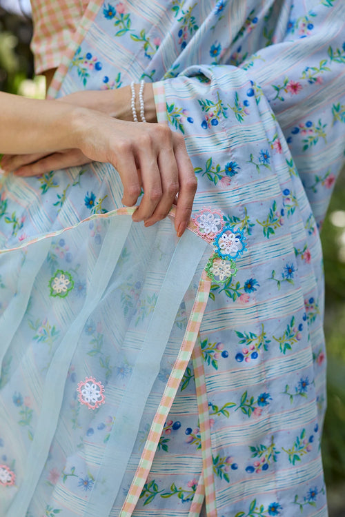 Hidden Orchard Blue Saree With Blouse