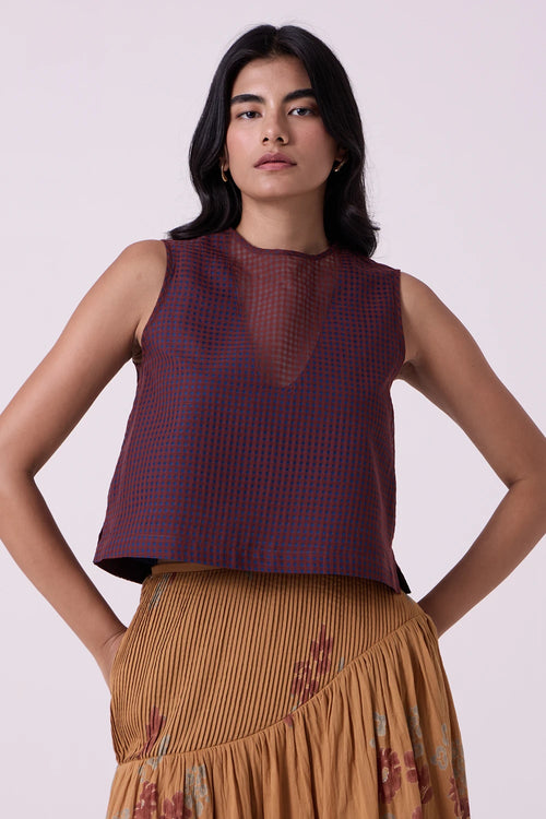 Ori Blue Checkered Handwoven Top