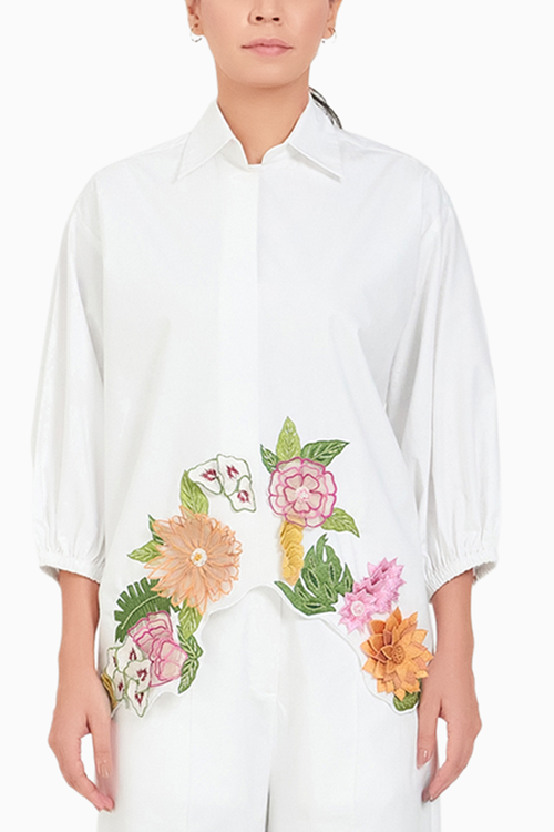 White 3D Flower Summer Shirt