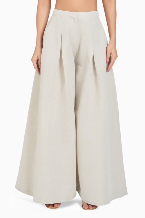 Beige Linen Palazzo Pant