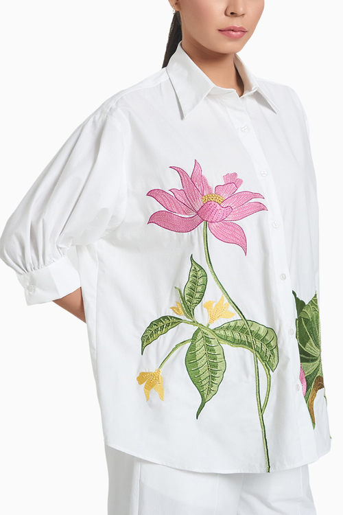 White Lotus Oversized Embroidered Shirt