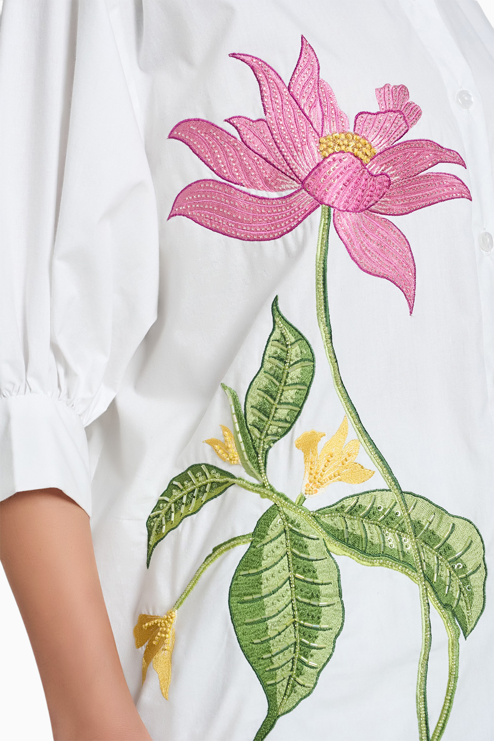 White Lotus Oversized Embroidered Shirt