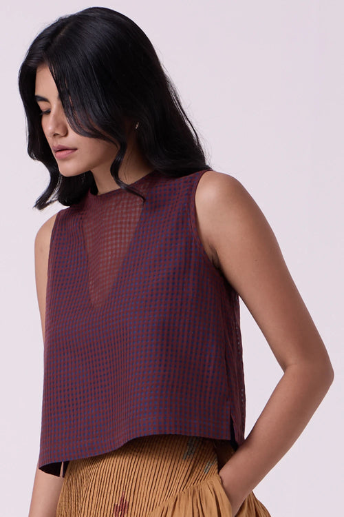 Ori Blue Checkered Handwoven Top