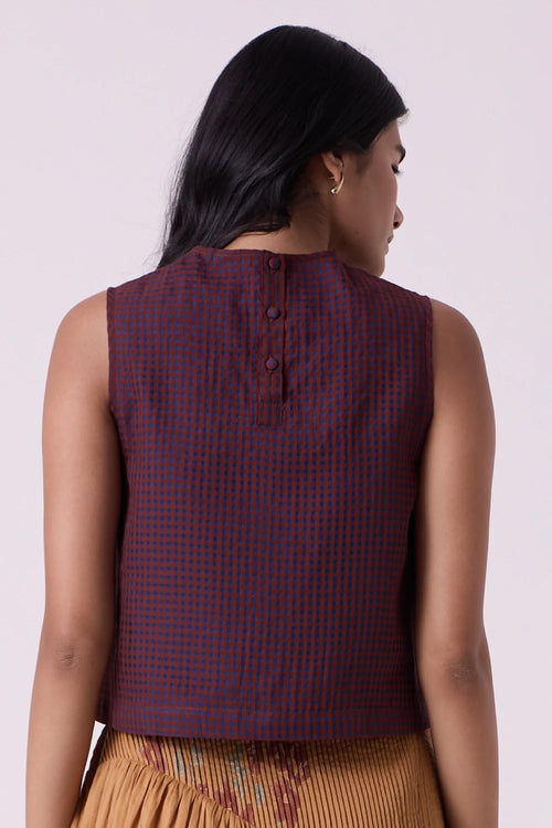 Ori Blue Checkered Handwoven Top