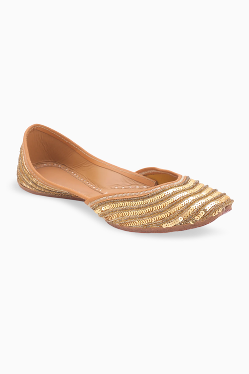 Gold Polyester Embellished Juttis